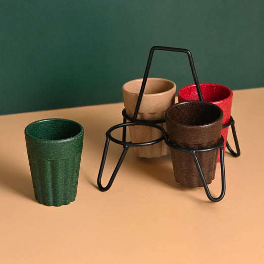 Cutting Chai Cups With Stand 100 ml 4 cup stand