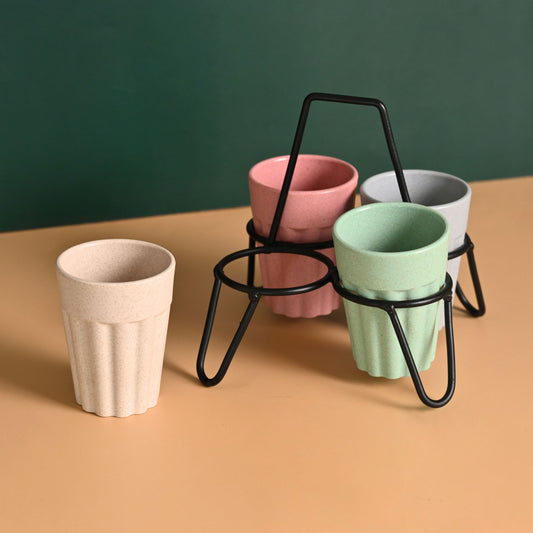 Cutting Chai Cups With Stand 100 ml 4 cup stand